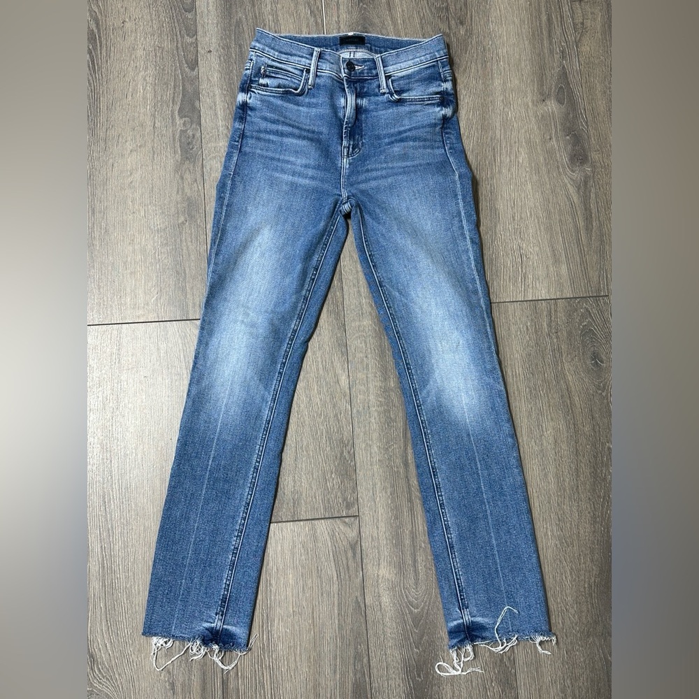 MOTHER Mid Rise Dazzler Ankle Fray/Distressed/Jeans/Blue/Medium Wash
